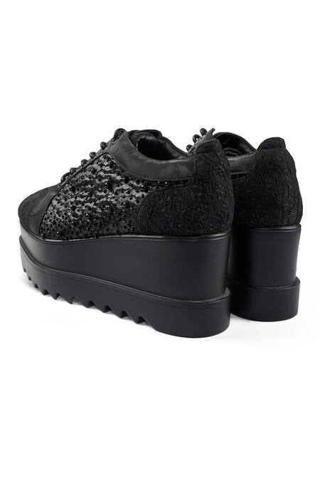 Shop_Anaar_Black Speakeasy Wedge Embroidered Sneakers _Online_at_Aza_Fashions