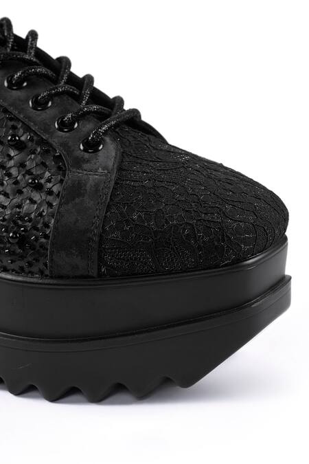 Anaar_Black Speakeasy Wedge Embroidered Sneakers _at_Aza_Fashions