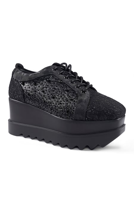 Buy_Anaar_Black Speakeasy Wedge Embroidered Sneakers 