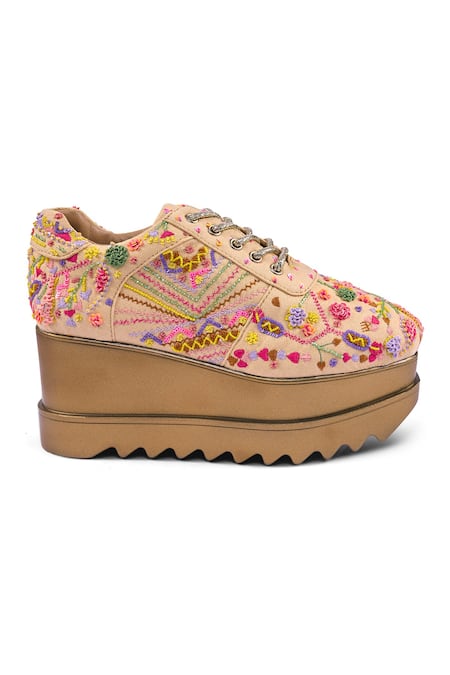 Anaar_Beige Fiesta Walks Wedge Embroidered Sneakers _Online_at_Aza_Fashions