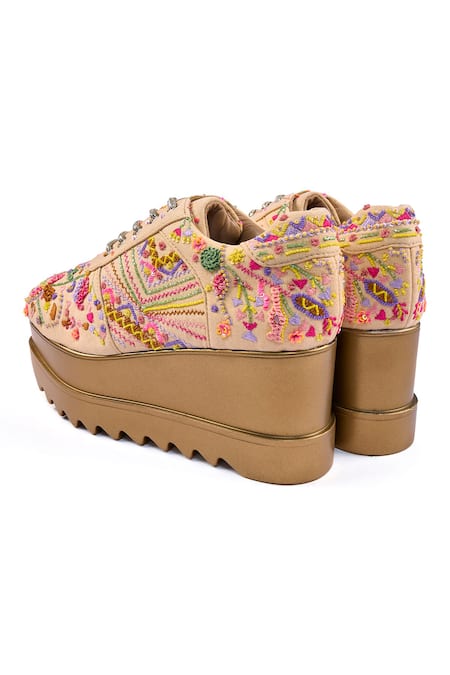 Shop_Anaar_Beige Fiesta Walks Wedge Embroidered Sneakers _Online_at_Aza_Fashions