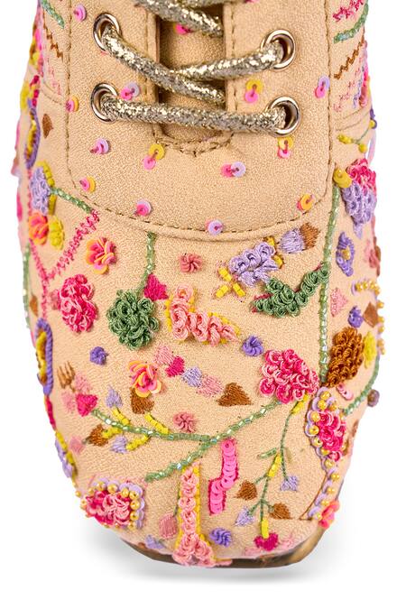 Shop_Anaar_Beige Fiesta Walks Wedge Embroidered Sneakers 