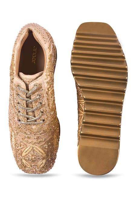 Anaar Sneak-O-gold Wedge Embroidered Sneakers 