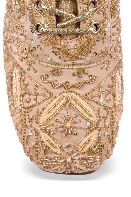 Shop_Anaar_Gold Sneak-o-gold Wedge Embroidered Sneakers 