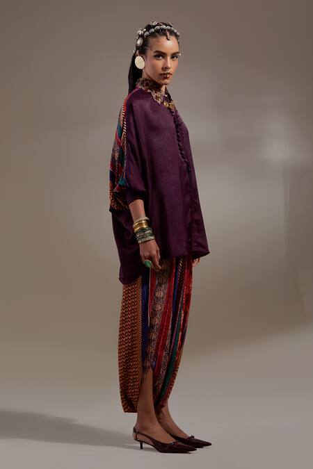 Aseem Kapoor_Purple Crinkle Embroidery Collared Mandala Pattern Shirt _Online_at_Aza_Fashions