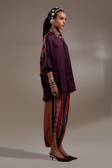 Buy_Aseem Kapoor_Purple Crinkle Embroidery Collared Mandala Pattern Shirt _Online_at_Aza_Fashions
