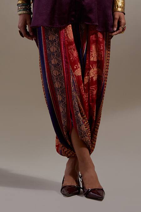 Shop_Aseem Kapoor_Burgundy Crinkle Embroidery Collared Mandala Pattern Shirt And Trouser Set _Online_at_Aza_Fashions