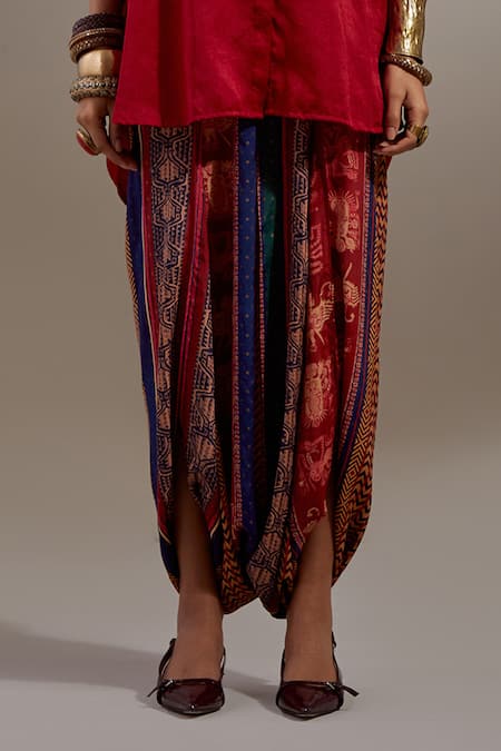 Aseem Kapoor_Red Crinkle Embroidery Collared Mandala Pattern Shirt And Trouser Set _at_Aza_Fashions