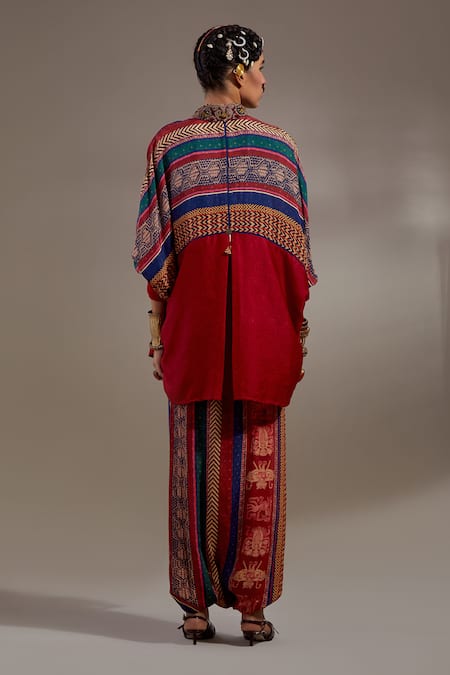 Shop_Aseem Kapoor_Red Crinkle Embroidery Collared Mandala Pattern Shirt And Trouser Set _at_Aza_Fashions