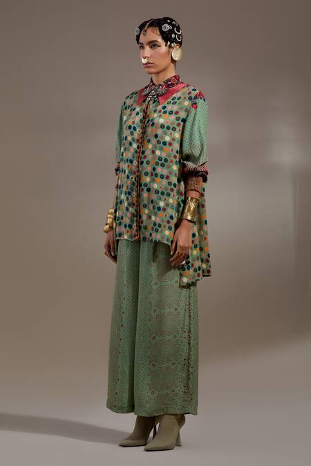 Buy Aseem Kapoor Green Crepe Embroidery Collared Atri Straight Shirt And Trouser Set Buy_Aseem Kapoor_Green Crepe Embroidery Collared Atri Straight Shirt And Trouser Set