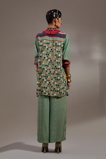 Shop Aseem Kapoor Green Crepe Embroidery Collared Atri Straight Shirt And Trouser Set at Aza Fashions Shop_Aseem Kapoor_Green Crepe Embroidery Collared Atri Straight Shirt And Trouser Set _at_Aza_Fashions