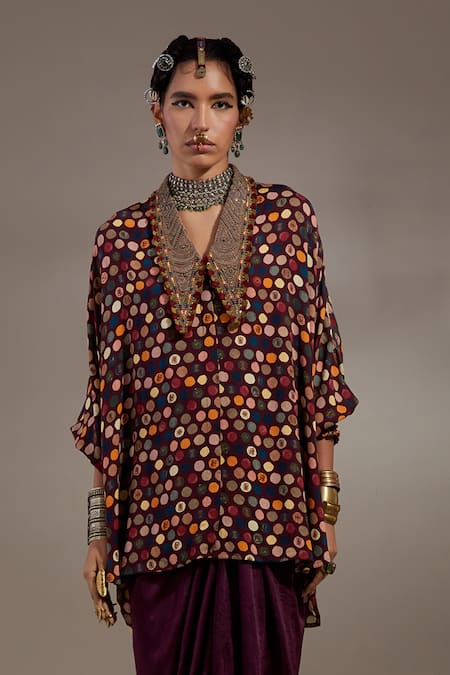 Aseem Kapoor Crepe Embroidery Collared Mandala Pattern Shirt 