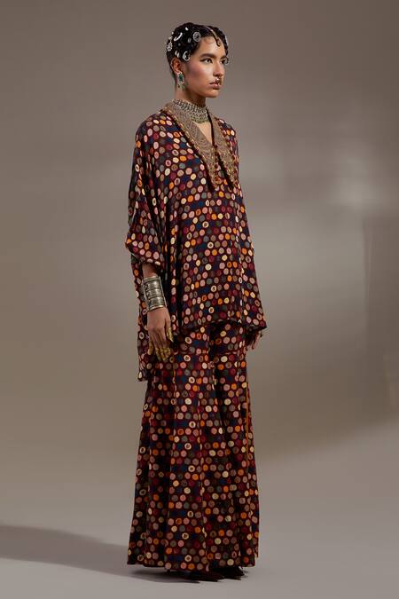 Buy_Aseem Kapoor_Maroon Crepe Embroidery Collared Mandala Pattern Shirt With Trouser _Online_at_Aza_Fashions