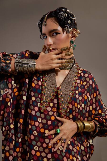 Aseem Kapoor_Maroon Crepe Embroidery Collared Mandala Pattern Shirt With Trouser _at_Aza_Fashions