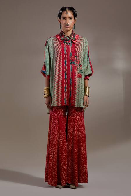 Buy Aseem Kapoor Red Crepe Embroidery Collared Mandala Pattern Shirt With Sharara Online at Aza Fashions Buy_Aseem Kapoor_Red Crepe Embroidery Collared Mandala Pattern Shirt With Sharara _Online_at_Aza_Fashions