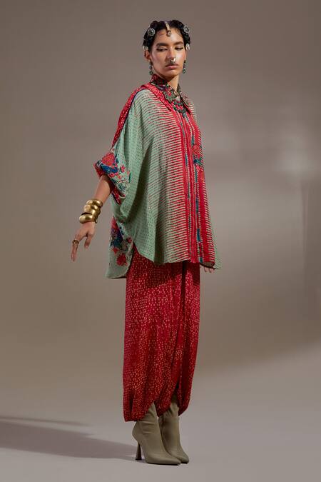 Shop Aseem Kapoor Green Crepe Embroidery Collared Mandala Pattern Shirt With Dhoti Pant Online at Aza Fashions Shop_Aseem Kapoor_Green Crepe Embroidery Collared Mandala Pattern Shirt With Dhoti Pant _Online_at_Aza_Fashions