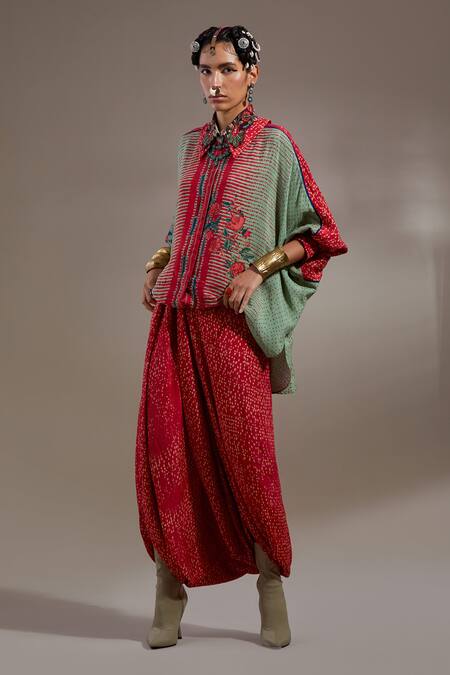 Aseem Kapoor Green Crepe Embroidery Collared Mandala Pattern Shirt With Dhoti Pant at Aza Fashions Aseem Kapoor_Green Crepe Embroidery Collared Mandala Pattern Shirt With Dhoti Pant _at_Aza_Fashions