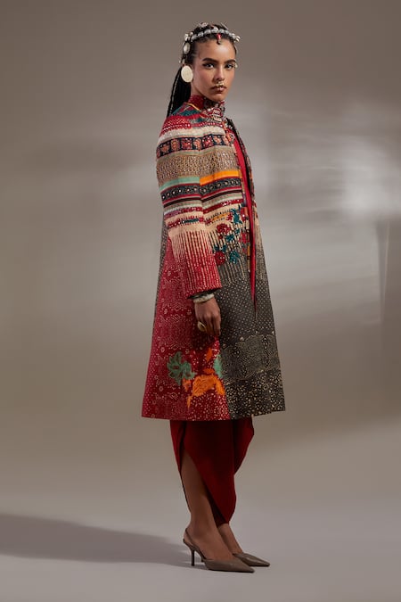 Aseem Kapoor Crinkle Embroidery, Mirrors, Beads, Sequins Mandarin Dariya Pattern Jacket Online at Aza Fashions Aseem Kapoor_Crinkle Embroidery, Mirrors, Beads, Sequins Mandarin Dariya Pattern Jacket _Online_at_Aza_Fashions