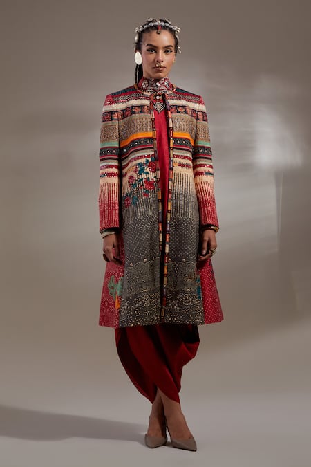 Aseem Kapoor Crinkle Embroidery, Mirrors, Beads, Sequins Mandarin Dariya Pattern Jacket 