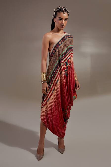 Buy Aseem Kapoor Red Crepe Embroidery, Sequins One Shoulder Rasa Drop Dress Online at Aza Fashions Buy_Aseem Kapoor_Red Crepe Embroidery, Sequins One Shoulder Rasa Drop Dress _Online_at_Aza_Fashions