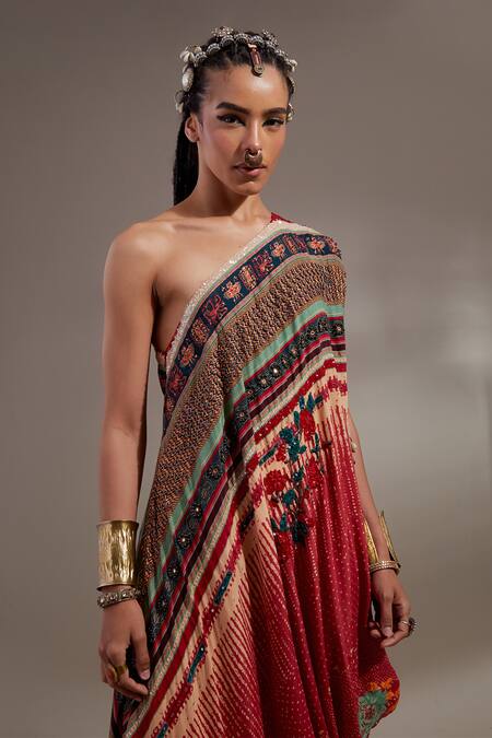 Aseem Kapoor Red Crepe Embroidery, Sequins One Shoulder Rasa Drop Dress at Aza Fashions Aseem Kapoor_Red Crepe Embroidery, Sequins One Shoulder Rasa Drop Dress _at_Aza_Fashions