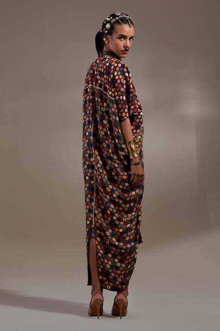 Buy_Aseem Kapoor_Crepe Embroidery V-neck Zia Trapeze Dress _Online_at_Aza_Fashions