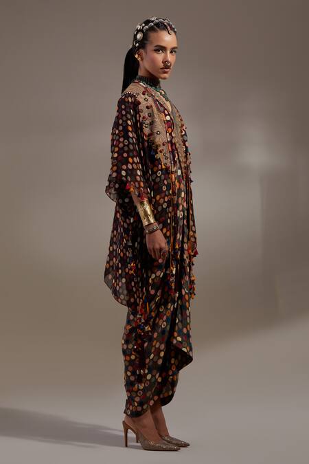 Aseem Kapoor Black Crepe Embroidery, Beads, Tassels Veni Tribal Pattern Jacket And Dress Set Online at Aza Fashions Aseem Kapoor_Black Crepe Embroidery, Beads, Tassels Veni Tribal Pattern Jacket And Dress Set _Online_at_Aza_Fashions