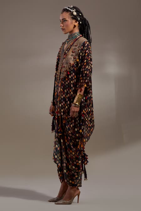 Buy Aseem Kapoor Black Crepe Embroidery, Beads, Tassels Veni Tribal Pattern Jacket And Dress Set Online at Aza Fashions Buy_Aseem Kapoor_Black Crepe Embroidery, Beads, Tassels Veni Tribal Pattern Jacket And Dress Set _Online_at_Aza_Fashions