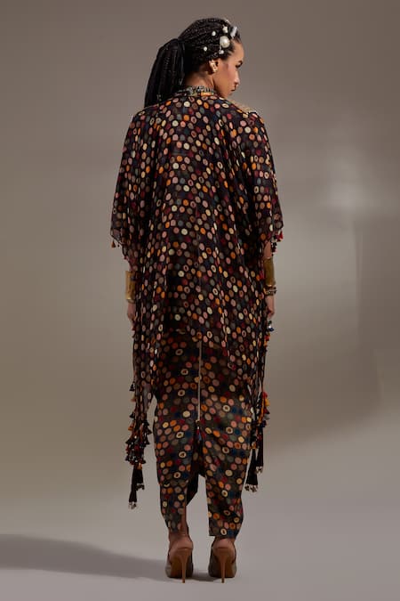 Shop Aseem Kapoor Black Crepe Embroidery, Beads, Tassels Veni Tribal Pattern Jacket And Dress Set at Aza Fashions Shop_Aseem Kapoor_Black Crepe Embroidery, Beads, Tassels Veni Tribal Pattern Jacket And Dress Set _at_Aza_Fashions