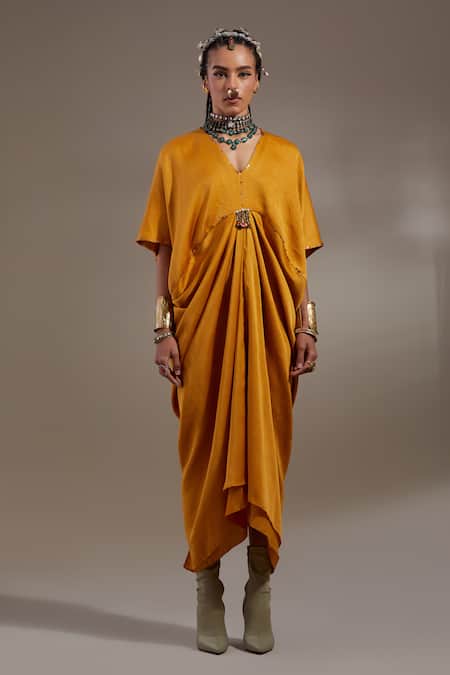 Aseem Kapoor Yellow Embroidery, Beads, Tassels V-neck, Open Veni Pattern Jacket And Dress Set Online at Aza Fashions Aseem Kapoor_Yellow Embroidery, Beads, Tassels V-neck, Open Veni Pattern Jacket And Dress Set _Online_at_Aza_Fashions