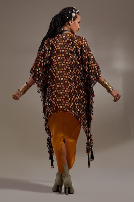 Shop Aseem Kapoor Yellow Embroidery, Beads, Tassels V-neck, Open Veni Pattern Jacket And Dress Set at Aza Fashions Shop_Aseem Kapoor_Yellow Embroidery, Beads, Tassels V-neck, Open Veni Pattern Jacket And Dress Set _at_Aza_Fashions