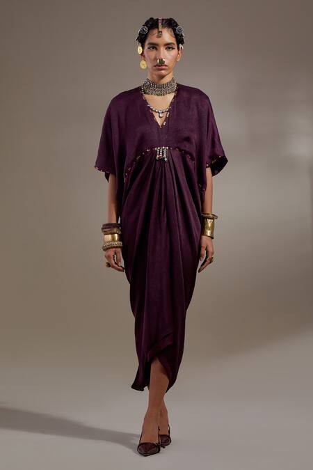 Buy Aseem Kapoor Purple Silk Tassels, Beads V-, Round Zuri Embroidered Gilet And Dress Set Online at Aza Fashions Buy_Aseem Kapoor_Purple Silk Tassels, Beads V-, Round Zuri Embroidered Gilet And Dress Set _Online_at_Aza_Fashions