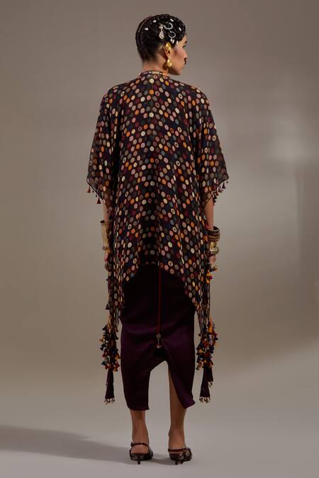 Shop Aseem Kapoor Black Silk Embroidery, Beads, Tassels Veni Tribal Pattern Jacket And Dress Set Online at Aza Fashions Shop_Aseem Kapoor_Black Silk Embroidery, Beads, Tassels Veni Tribal Pattern Jacket And Dress Set _Online_at_Aza_Fashions