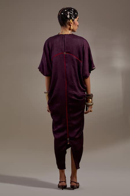 Shop Aseem Kapoor Black Silk Embroidery, Beads, Tassels Veni Tribal Pattern Jacket And Dress Set at Aza Fashions Shop_Aseem Kapoor_Black Silk Embroidery, Beads, Tassels Veni Tribal Pattern Jacket And Dress Set _at_Aza_Fashions