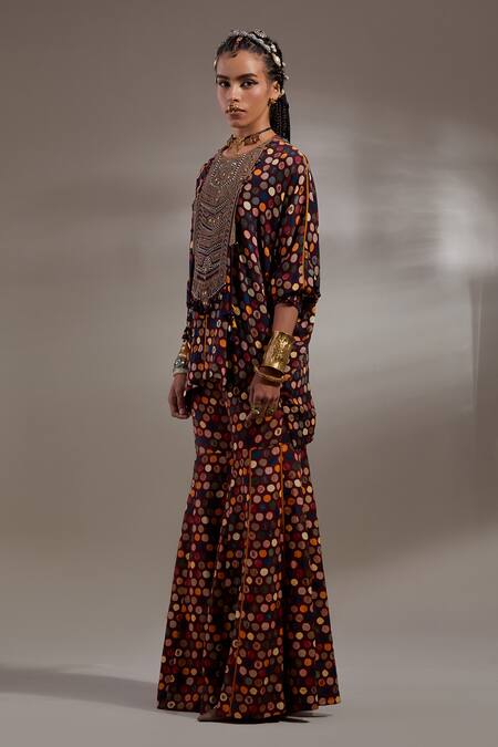 Shop Aseem Kapoor Maroon Crepe Embroidery, Beads, Tassels Round Kuru Trapeze Kurta With Trouser Online at Aza Fashions Shop_Aseem Kapoor_Maroon Crepe Embroidery, Beads, Tassels Round Kuru Trapeze Kurta With Trouser _Online_at_Aza_Fashions