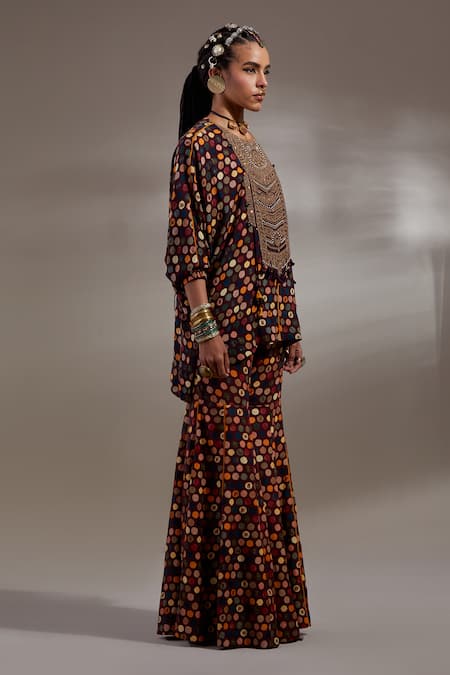 Aseem Kapoor Maroon Crepe Embroidery, Beads, Tassels Round Kuru Trapeze Kurta With Trouser at Aza Fashions Aseem Kapoor_Maroon Crepe Embroidery, Beads, Tassels Round Kuru Trapeze Kurta With Trouser _at_Aza_Fashions