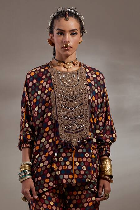 Buy Aseem Kapoor Maroon Crepe Embroidery, Beads, Tassels Round Kuru Trapeze Kurta With Trouser Buy_Aseem Kapoor_Maroon Crepe Embroidery, Beads, Tassels Round Kuru Trapeze Kurta With Trouser