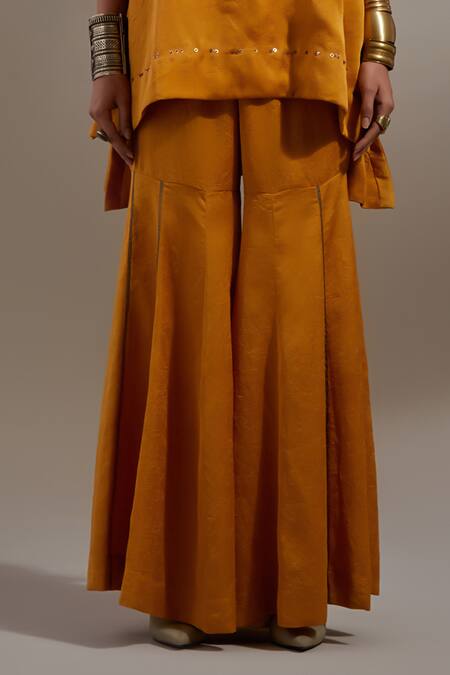 Shop Aseem Kapoor Yellow Silk Tassels, Embroidery, Beads V-neck Mitra Pattern Kurta With Trouser Online at Aza Fashions Shop_Aseem Kapoor_Yellow Silk Tassels, Embroidery, Beads V-neck Mitra Pattern Kurta With Trouser _Online_at_Aza_Fashions