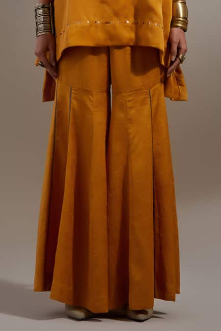 Aseem Kapoor Mustard Tassels, Embroidery, Beads V-neck Mitra Pattern Kurta Set Online at Aza Fashions Aseem Kapoor_Mustard Tassels, Embroidery, Beads V-neck Mitra Pattern Kurta Set _Online_at_Aza_Fashions