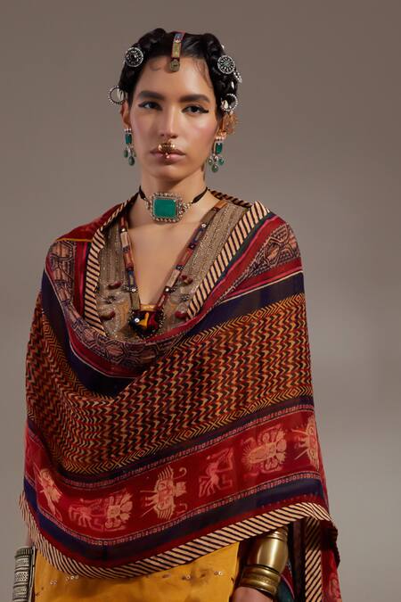 Aseem Kapoor Mustard Tassels, Embroidery, Beads V-neck Mitra Pattern Kurta Set at Aza Fashions Aseem Kapoor_Mustard Tassels, Embroidery, Beads V-neck Mitra Pattern Kurta Set _at_Aza_Fashions