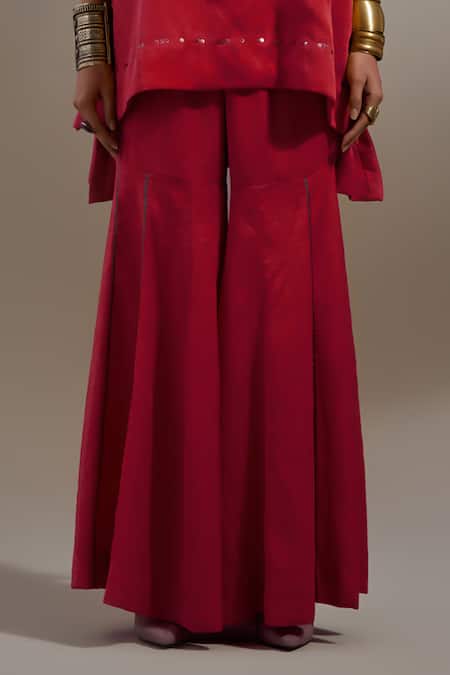 Buy Aseem Kapoor Red Silk Embroidery, Mirrors, Tassels Mitra Pattern Kurta And Pleated Trouser Set Online at Aza Fashions Buy_Aseem Kapoor_Red Silk Embroidery, Mirrors, Tassels Mitra Pattern Kurta And Pleated Trouser Set _Online_at_Aza_Fashions