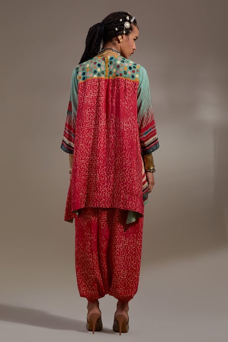 Shop Aseem Kapoor Red Crepe Embroidery, Beads, Tassels Mitra Tribal Pattern Kurta And Trouser Set at Aza Fashions Shop_Aseem Kapoor_Red Crepe Embroidery, Beads, Tassels Mitra Tribal Pattern Kurta And Trouser Set _at_Aza_Fashions