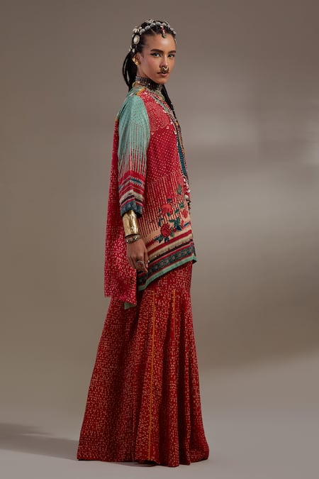 Buy Aseem Kapoor Red Crepe Embroidery, Beads, Tassels Mitra Tribal Pattern Kurta And Trouser Set Buy_Aseem Kapoor_Red Crepe Embroidery, Beads, Tassels Mitra Tribal Pattern Kurta And Trouser Set