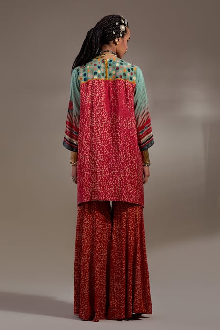 Shop Aseem Kapoor Red Crepe Embroidery, Beads, Tassels Mitra Tribal Pattern Kurta And Trouser Set at Aza Fashions Shop_Aseem Kapoor_Red Crepe Embroidery, Beads, Tassels Mitra Tribal Pattern Kurta And Trouser Set _at_Aza_Fashions