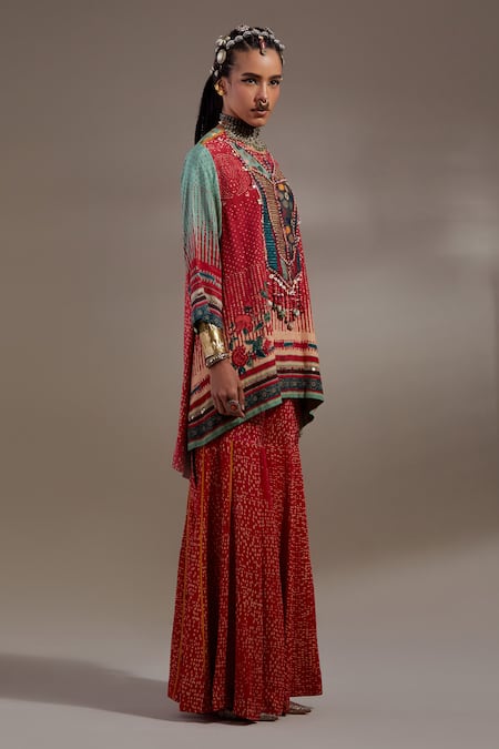 Aseem Kapoor Red Crepe Embroidery, Beads, Tassels Mitra Tribal Pattern Kurta And Trouser Set Online at Aza Fashions Aseem Kapoor_Red Crepe Embroidery, Beads, Tassels Mitra Tribal Pattern Kurta And Trouser Set _Online_at_Aza_Fashions
