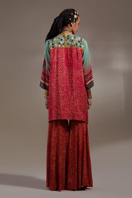 Shop Aseem Kapoor Red Crepe Embroidery, Beads, Tassels Mitra Tribal Pattern Kurta And Trouser Set at Aza Fashions Shop_Aseem Kapoor_Red Crepe Embroidery, Beads, Tassels Mitra Tribal Pattern Kurta And Trouser Set _at_Aza_Fashions