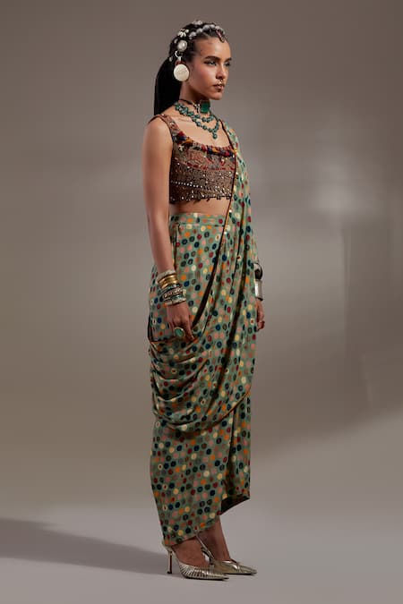 Aseem Kapoor Brown Cotton, Silk Embroidery, Beads Square Neck Kalpa Blouse Online at Aza Fashions Aseem Kapoor_Brown Cotton, Silk Embroidery, Beads Square Neck Kalpa Blouse _Online_at_Aza_Fashions