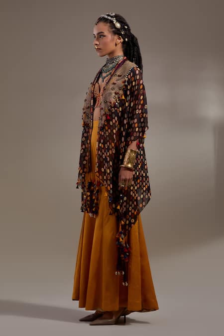 Aseem Kapoor Black Silk Embroidery, Beads, Tassels Open Neck Veni Resham Work Jacket Online at Aza Fashions Aseem Kapoor_Black Silk Embroidery, Beads, Tassels Open Neck Veni Resham Work Jacket _Online_at_Aza_Fashions
