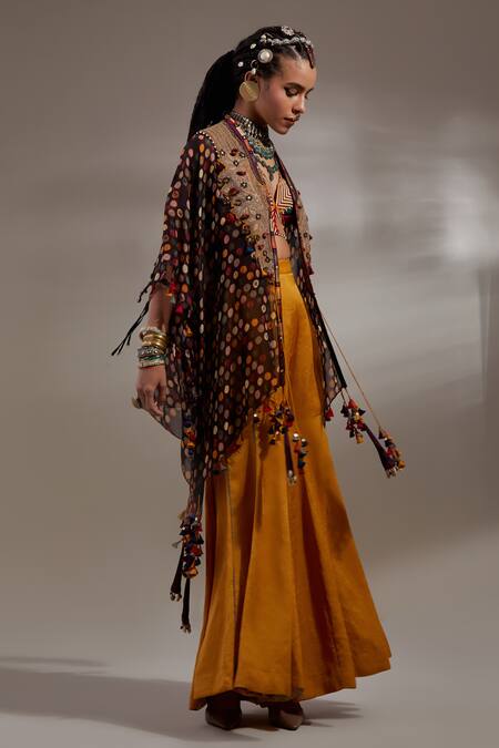 Shop Aseem Kapoor Black Silk Embroidery, Beads, Tassels Open Neck Veni Resham Work Jacket Online at Aza Fashions Shop_Aseem Kapoor_Black Silk Embroidery, Beads, Tassels Open Neck Veni Resham Work Jacket _Online_at_Aza_Fashions