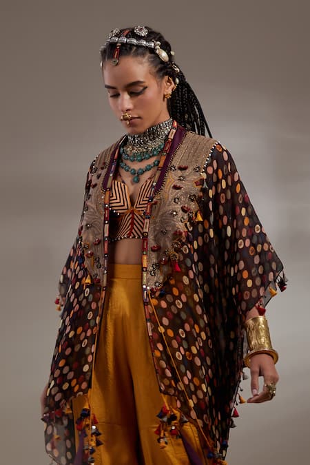 Buy Aseem Kapoor Black Silk Embroidery, Beads, Tassels Open Neck Veni Resham Work Jacket Buy_Aseem Kapoor_Black Silk Embroidery, Beads, Tassels Open Neck Veni Resham Work Jacket